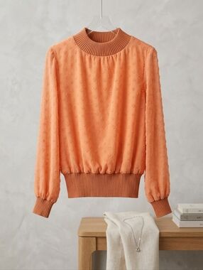 THML Burnt Orange Swiss Dot Balloon Sleeve Blouse